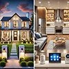 Here’s a high-quality image showcasing a mix of luxury home exteriors, modern interiors, smart home features, and a before-and-after renovation comparison!